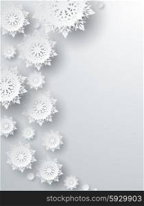 Snowflakes background for winter and New Year, christmas theme. Snow, christmas, snowflake background, snowflake winter. 3D paper snowflakes. Silver snowflake. Snowflakes shadow. Place for text