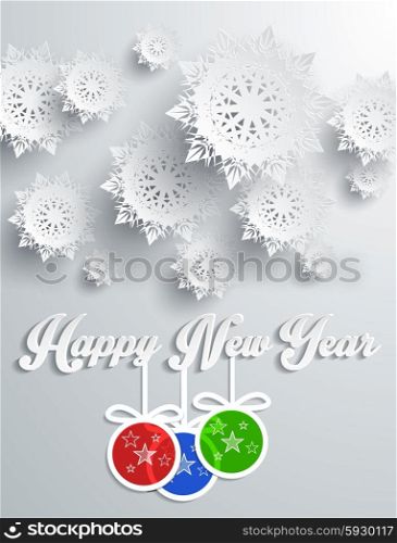 Snowflakes background for winter and New Year, christmas theme. Snow, christmas, snowflake background, snowflake winter. 3D paper snowflakes. Happy New Year. Silver snowflake. Snowflakes and balls