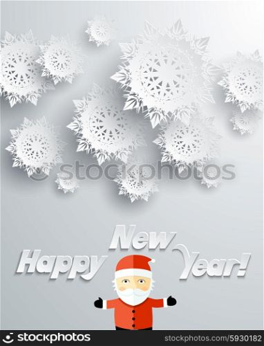 Snowflakes background for winter and New Year, christmas theme. Snow, christmas, snowflake background, snowflake winter. 3D paper snowflakes. Happy New Year. Silver snowflake and Santa Claus