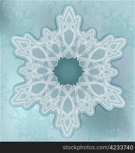 Snowflakes card with grunge background. Grunge background and ornamental center. Decor and background texture grouped separately. EPS 10 file included transparency