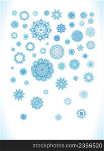 Snowflakes Christmas icons. Blue snowflakes, fractals or mandala.. Set of snowflakes