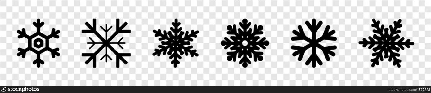 Snowflakes collection. Black snowflakes, isolated. Snowflake vector icons. Six different snowflakes in flat style for web design. Vector illustration