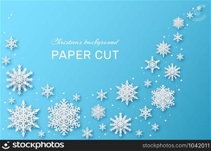 Snowflakes design. Christmas and happy new year wallpaper with paper cut snowflake. Winter holidays greeting card, xmas vector beautiful ice invitation abstract decoration background. Snowflakes design. Christmas and happy new year wallpaper with paper cut snowflake. Winter holidays greeting card, xmas vector background