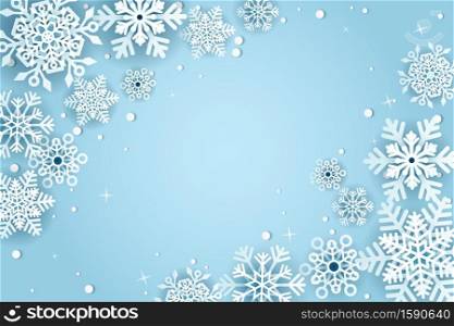 Snowflakes design for winter with place text space. Abstract papercut snowflakes background