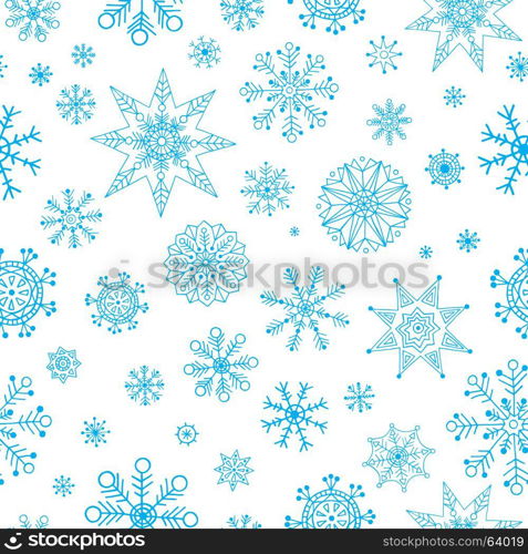 Snowflakes Hand Drawn Pattern. Vector Winter Christmas Seamless Background.. Snowflakes Hand Drawn Vector Winter New Year Seamless Background.