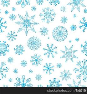 Snowflakes Hand Drawn Pattern. Vector Winter Christmas Seamless Background.. Snowflakes Hand Drawn Vector Winter New Year Seamless Background.