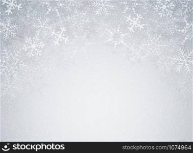 Snowflakes in Christmas festival theme on blur gray gradient background with snow decoration. Illustration vector eps10
