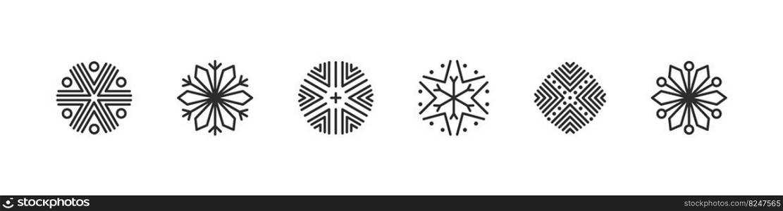 Snowflakes. Modern christmas icons. Xmas signs. Snow ornament icons. Vector illustration