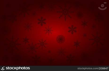 Snowflakes on red festive background. Snowfall Christmas. Snow on New Year s Eve.. Christmas background of big and small snowflakes
