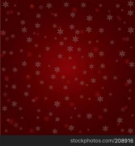 Snowflakes on red festive background. Snowfall Christmas. Snow on New Year s Eve.. Christmas background of big and small snowflakes