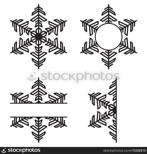 Snowflakes ornament set isolated on white background. Flat winter snow icons, silhouette. Christmas element for fesstive banner, greeting cards. Vector illustration.. Snowflakes ornament set isolated on white background. Flat winter snow icons, silhouette. Christmas element for fesstive banner, greeting cards.