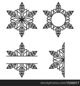 Snowflakes papercut style isolated on white background. Flat winter snow icons, silhouette. Christmas element for fesstive banner, greeting cards. Laser cut ornament. Vector illustration.. Snowflakes papercut style isolated on white background. Flat winter snow icons, silhouette. Christmas element for fesstive banner, greeting cards. Laser cut ornament.