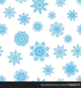 Snowflakes pattern. Christmas decorative seamless texture. Blue ice crystals, snowy silhouettes for textile and greeting cards, New Year wrapping paper template. Vector winter ornamental background. Snowflakes pattern. Blue ice crystals, Christmas decorative seamless texture for textile and greeting cards, New Year wrapping paper template. Vector winter frost ornamental background