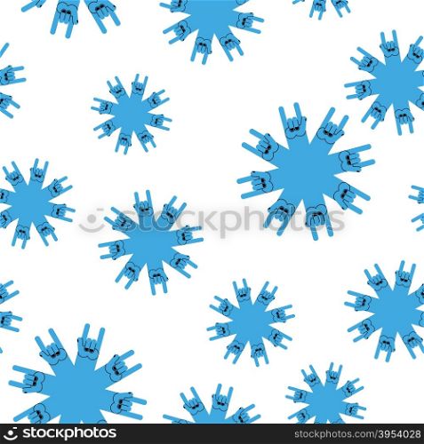 Snowflakes rock hand sign seamless patetrn. Rock and roll winter background.&#xA;