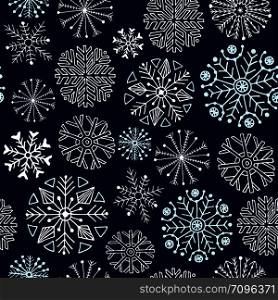 Snowflakes seamless pattern on dark background. Christmas and New Year design wrapping paper design. Snowflakes seamless pattern on dark background. Christmas and New Year design wrapping paper design.