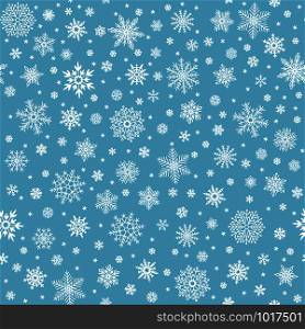 Snowflakes seamless pattern. Winter snow flake stars, falling flakes snows and snowed snowfall. Christmas holyday vintage decoration, fabric or gaft wrapping vector background. Snowflakes seamless pattern. Winter snow flake stars, falling flakes snows and snowed snowfall vector background
