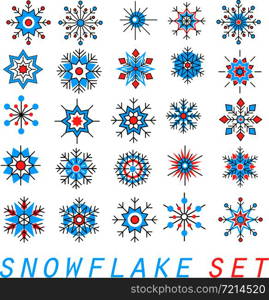 Snowflakes set in trendy linear style. Merry xmas and happy new year design elements. Winter holidays objects, creative vector illustration.. Snowflakes set trendy linear style