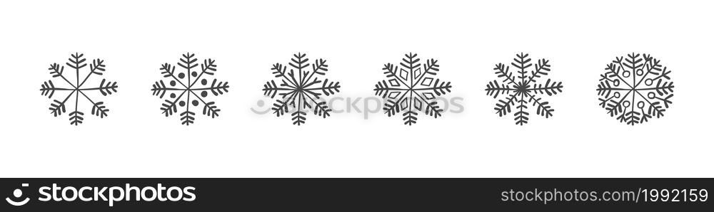 Snowflakes. Set of hand drawn snowflakes. Design elements for christmas and New Year. Vector graphics