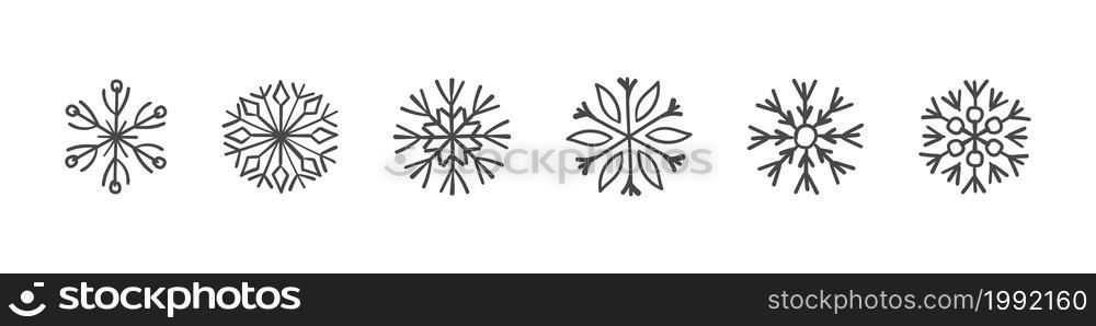 Snowflakes signs. Set of hand drawn snowflakes. Design elements for christmas and New Year. Vector graphics
