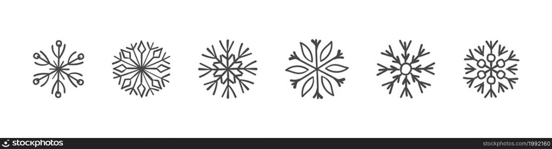 Snowflakes signs. Set of hand drawn snowflakes. Design elements for christmas and New Year. Vector graphics