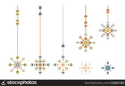 Snowflakes vector set in boho style. Hand drawn vector illustration for greeting cards and Christmas design.. Snowflakes vector set in boho style. Hand drawn vector illustration.