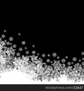 Snowflakes white border silhouette. Bottom line. Isolate on black