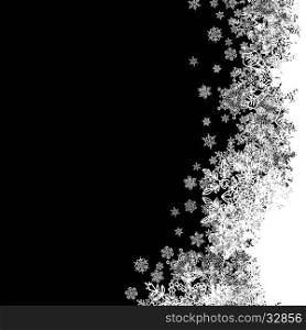 Snowflakes white border silhouette. Right side line. Isolate on black