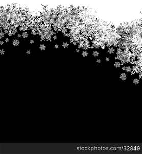 Snowflakes white border silhouette. Up line. Isolate on black