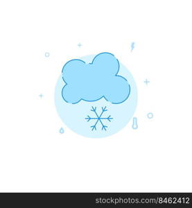 Snowing weather forecast vector icon. Flat illustration. Filled line style. Blue monochrome design.. Snowing weather forecast flat vector icon. Filled line style. Blue monochrome design.