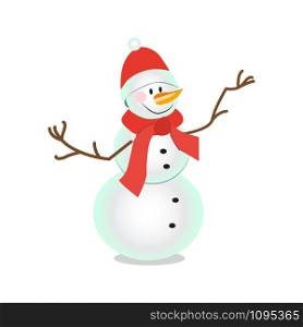 Snowman, a symbol of winter, Christmas, new year and fun holidays. drawn in the style of cartoon for decoration of cards, gifts, posters and parties, vector illustration