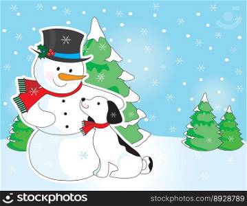 Snowman and dog scene vector image