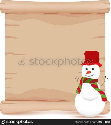 snowman and parchment sign