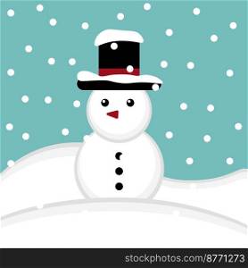 Snowman and snowfall, vector. A snowman stands in the snow, snow is falling.
