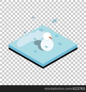 Snowman and winter landscape isometric icon 3d on a transparent background vector illustration. Snowman and winter landscape isometric icon