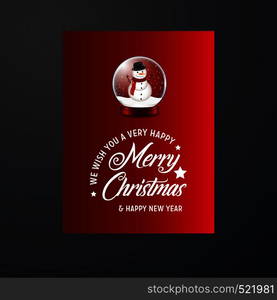 Snowman ball with lettering Merry Christmas red background. Vector EPS10 Abstract Template background