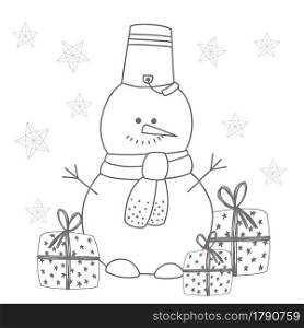 snowman. Coloring SCULPTURE FROM SNOW. Children&rsquo;s illustration a snowman. Christmas and New Year. symbol of the year 2021,. snowman. Coloring SCULPTURE FROM SNOW. Children&rsquo;s illustration a snowman. Christmas and New Year. symbol of the year 2021