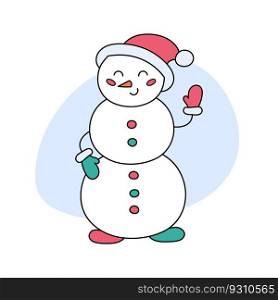 Snowman doodle isolated. Vector illustration of cute cartoon snowman in Santa cap. Christmas and winter symbol.. Snowman doodle isolated. Vector illustration of cute cartoon snowman in Santa cap. Christmas and winter symbol