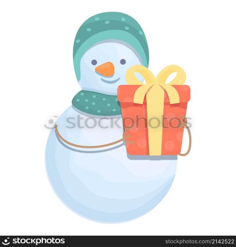 Snowman gift box icon cartoon vector. Christmas fun. Xmas card. Snowman gift box icon cartoon vector. Christmas fun