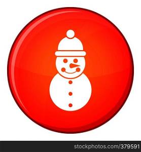 Snowman icon in red circle isolated on white background vector illustration. Snowman icon, flat style