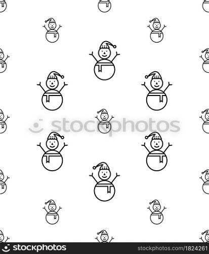 Snowman Icon Seamless Pattern, Snow Sculpture Of Man Icon Vector Art Illustration
