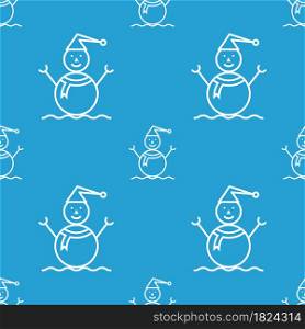 Snowman Icon Seamless Pattern, Snow Sculpture Of Man Icon Vector Art Illustration
