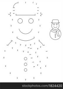 Snowman Icon, Snow Sculpture Of Man Icon Connect The Dots, Puzzle Containing A Sequence Of Numbered Dots Vector Art Illustration