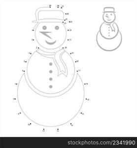 Snowman Icon, Snow Sculpture Of Man Icon Connect The Dots Vector Art Illustration, Puzzle Game Containing A Sequence Of Numbered Dots