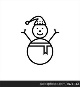Snowman Icon, Snow Sculpture Of Man Icon Vector Art Illustration