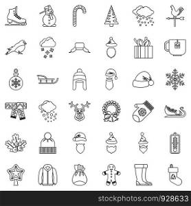 Snowman icons set. Outline style of 36 snowman vector icons for web isolated on white background. Snowman icons set, outline style