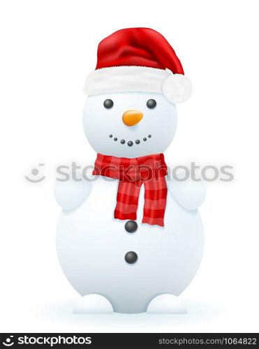 snowman in a red santa claus hat vector illustration isolated on white background