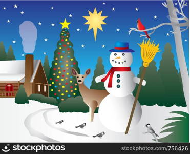 Snowman in Christmas scene