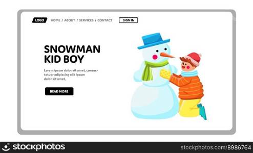 snowman kid boy vector. winter snow, child childhood, christmas holiday, hat nature, white snowman kid boy web flat cartoon illustration. snowman kid boy vector