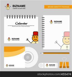 Snowman Logo, Calendar Template, CD Cover, Diary and USB Brand Stationary Package Design Vector Template