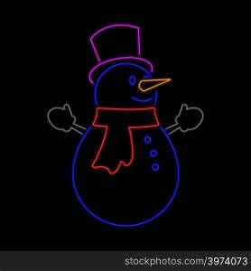 Snowman neon sign. Bright glowing symbol on a black background. Neon style icon.
